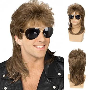 Imagem de Sallcks Peruca masculina Mullet Wigs retrô anos 80 Cosplay Peruca Rocker Disco Fancy Show Perucas - Marrom claro