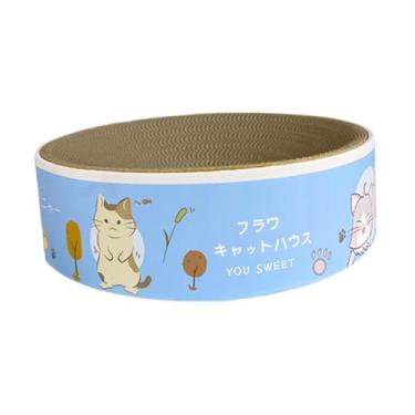 Imagem de ＡＷＨＡＯ Arranhador de papelão para gatos, placa de arranhador resistente, espreguiçadeira, sofá, almofada de arranhar ondulada para gatinhos dormirem e se, Azul