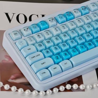 Imagem de Sumgsn Conjunto de 132 teclas PBT Blue Jelly Keycaps Moa Profile Keycaps Apto para 61/64/87/104/108 Cherry Mx Switches Teclado Mecânico