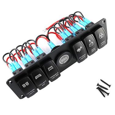 Imagem de Painel basculante, painel de interruptor, painel de interruptor, painel de interruptor basculante de 6 gangues, voltímetro de LED colorido para trailer, carro, barco, carro, barco, painel de