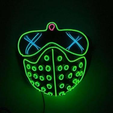 Imagem de SHANJIA Máscara de Halloween, máscara iluminada, crânio assustador com iluminação LED para festival de Halloween, cosplay, baile de máscaras, festa de carnaval (estilo 20)
