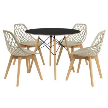 Imagem de Kit Mesa Jantar Eames 110cm Preta + 4 Cadeiras Kaila Wood Fendi - La M