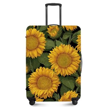 Imagem de FOREVER QUEEN Capa protetora de mala de mármore luxuosa, antiarranhões, capa de bolsa elástica, lavável e durável de poliéster, Girassóis, S(fits 20-22inch suitcase), Girassóis