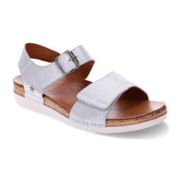 Imagem de Sandálias femininas Georgia - couro premium - tira de velcro ajustável - palmilha contornada com suporte de arco - palmilha removível para órteses personalizadas, Linho branco, 9-9.5