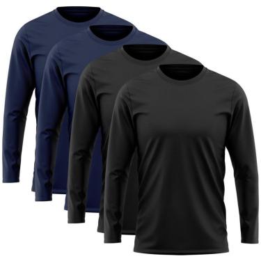 Imagem de Kit 4 Camisetas Manga Longa Proteção Solar Uv50 Ice Tecido Gelado 2 Marinho 2 Pretas-Masculino