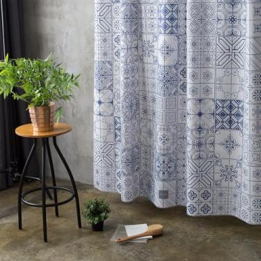 Imagem de onesevennine Cortina de chuveiro de designer coreana – Sem costura, resistente à água (180 cm L x 208 cm C) Azulejo marroquino – Inclui 12 ganchos de plástico para fácil configuração