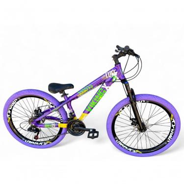 Imagem de Bicicleta Aro 26 Vikingx Tuff X25 Freeride 21v Aros Vmaxx Dh Freio A Disco Pneu Flame - Roxo/amarelo/verde