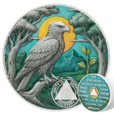 Imagem de Leafence Moeda Águia AA Sobriedade Alcoólicos Anônimos Recovery Coin Serenity Prayer AA Chips and Medalhões Sober Token Sobriety Recovery Coins Gifts (Moeda Sobriedade Águia Voando, 2 Anos)