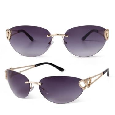 Imagem de VFDHN Óculos de sol femininos sem aro, prateados, com lentes UV400, em formato de coração (3)
