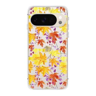 Imagem de Peachy Life Capa para Google Pixel 10 Pro, estampa dourada de folhas de outono, design divertido de outono, capa protetora transparente de TPU macio de 6,3 polegadas (folhas coloridas de outono)