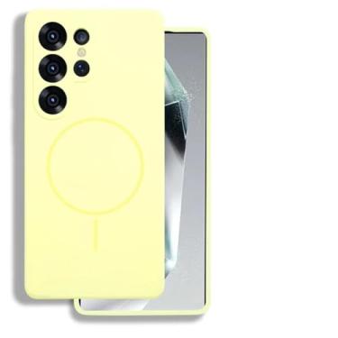 Imagem de HJZSZX Para Samsung S24Ultra Capa de silicone líquido com carregamento sem fio magnético Capa protetora macia (para Samsung S24Ultra/amarelo)