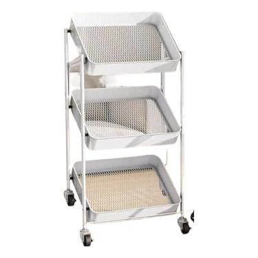 Imagem de Carrinho Organizador Multiuso Com 3 Prateleiras E Rodinhas, DobráVel, Para Cozinha, Banheiro E Lavanderia(BRANCO COM CABO)