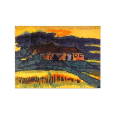Imagem de Paisagem Abstrata Pôster Famosas Pinturas-Reprodução em Tela-Imagem Decoração Sala de Estar(Marsh with Farmhouse) 50x70cm-19x27in Sem Moldura