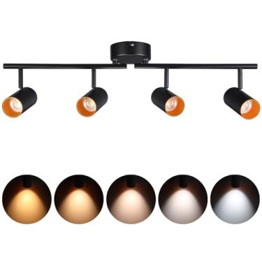 Imagem de LEONLITE Luminária LED de 36 W 5CCT para teto regulável, 4 luminárias direcionais para trilhos, 110-277 V, CRI90, 3200 lm, luz de teto COB para ambientes internos, alumínio, antirreflexo, preto