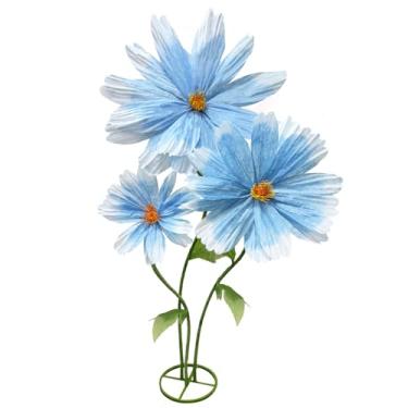 Imagem de Decorações de flores artificiais de margaridas azuis gigantes, buquês de flores de papel grandes, sem murchar, 3 peças, decoração de estação de casamento, dia das mães, arranjos de parede, adereços de