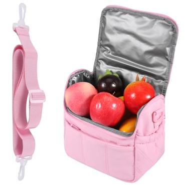 Imagem de Bolsa térmica para refeições, bolsa térmica, portátil, isolada, à prova de vazamento, caixa térmica de grande capacidade com alça removível para piquenique, escritório, praia, escola, (rosa)