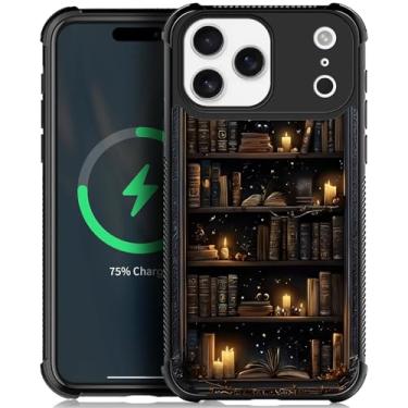 Imagem de OKBUOK Capa magnética para iPhone 17 Pro Max, compatível com capa padrão Magsafe Bookshelf Books