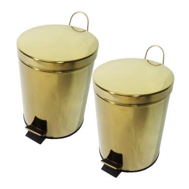 Imagem de Kit 2 Lixeiras Dourada Aço Inox Para Banheiro Com Pedal 3L