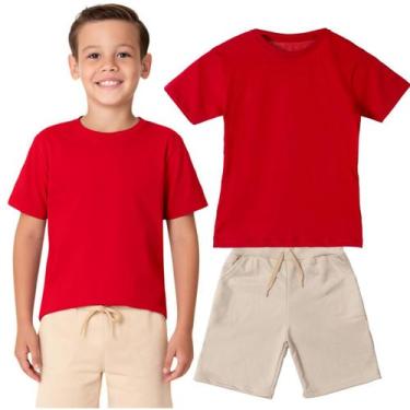 Imagem de Kit Camiseta e Bermuda Short Infantil Menino Roupa Conjunto de Verão J