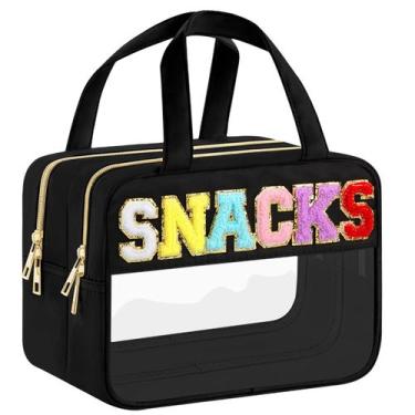Imagem de Bolsas de maquiagem Chenille Letter Clear, bolsa de lanches para viage