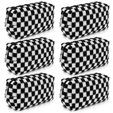Imagem de Bolsa de maquiagem SOIDRAM Checkered Preppy Black 6 unidades com brico