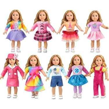 Imagem de Conjunto de moda WONDOLL: 9 conjuntos de roupas americanas para boneca