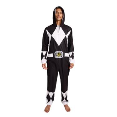 Imagem de Bioworld Power Rangers Black Ranger Adulto Manga Longa com Capuz Cosplay Macacão União Terno 2GG