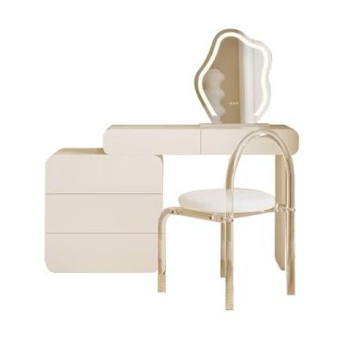 Imagem de Escrivaninha de penteadeira Conjunto de toucador branco moderno com 5 gavetas, espelho maquiagem e cadeira transparente acrílico, perfeito para esposa, namorada, meninas elegantes
