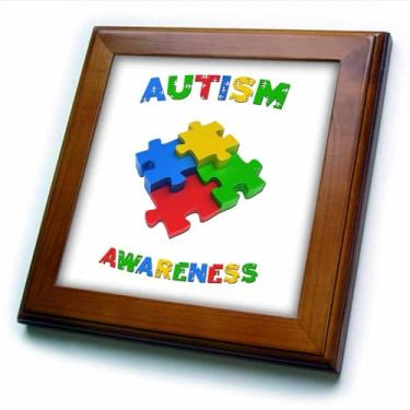 Imagem de 3dRose Peças coloridas do quebra-cabeça consciência do autismo 15,24 x 15,24 cm, moldura 20,48 x 20,88 cm, transparente