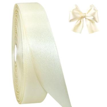 Imagem de AEVORA Fita de cetim dupla face de 9,5 cm, fita de embrulho de presente 50 metros para buquês de flores, embrulho de artesanato de Natal, faixas de cabelo, costura de casamento (marfim 04)