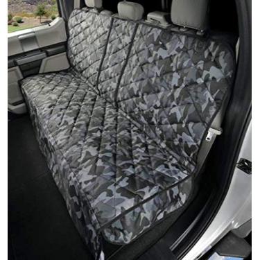 Imagem de 4Knines Rede para cães para carros, SUVs e caminhões pequenos (tamanho regular, camuflado) – Capa de assento traseiro para banco dividido 60/40 com apoio de braço e acesso ao cinto de segurança