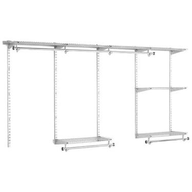 Imagem de Kit Closet Aramado 2,4 Metros com Prateleiras Expansíveis e Hastes Telescópicas Personalizável Rubbermaid Prata