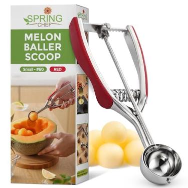 Imagem de Spring Chef Colher de biscoito, prato premium de aço inoxidável 18/8 com pega macia, acionado por mola com liberação de gatilho para massa de biscoitos, melão, sorvete, assar – Tamanho pequeno #60, vermelho