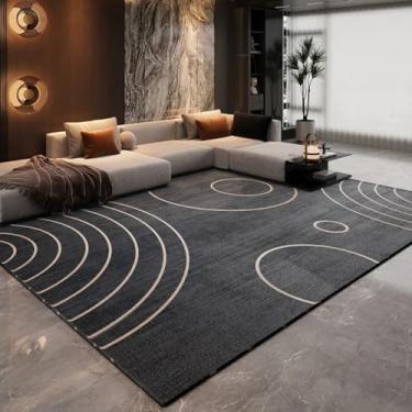 Imagem de Tapete decorativo listrado preto dourado retrô para sala de estar, tapete para quarto, lavável e fácil de cuidar (60x90 cm/YHT083-2-E)