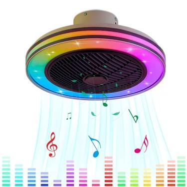 Imagem de Ventilador de teto musical com luz e controle remoto e APP Ventiladores de teto reversíveis de 6 velocidades com lâmpadas Ventilador de teto RGB mutável de cor com iluminação para quarto inf