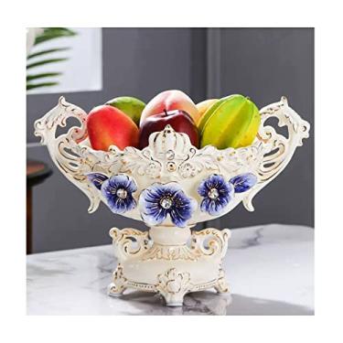 Imagem de Fruteira prato de frutas novo chinês retro feito à mão alça dupla orelha tigela de frutas decoração de sala de estar cerâmica prato de frutas cesta de frutas (tamanho: 1)