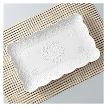 Imagem de Prato de serviço 25,4 cm, prato vintage de porcelana branca em relevo para servir buffet, pratos japoneses de cerâmica, sushi, louça para sushi, pratos quadrados (cor: D 30,5 cm * 19 cm * 2,5 cm)