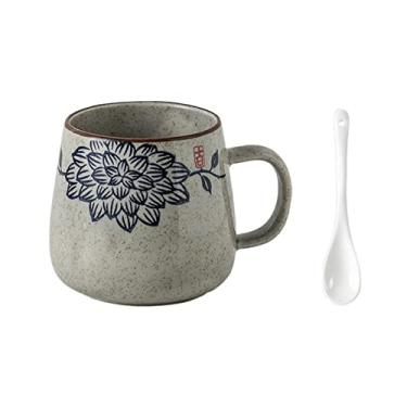 Imagem de Caneca 380 ml Copo de Cerâmica Vintage, Xícara de Chá com Colher Escritório Xícara de Café Xícara de Chá Doméstica Xícara de Leite Caneca de Café (Cor: B)