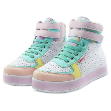 Imagem de Tênis Infantil Cano Alto Gatatuya Menina Colors, 33, Branco, Menina