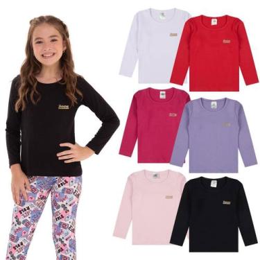 Imagem de Kit 5 Blusas Manga Longa Infantil Bebê Menina Algodão Lisa conforto pa