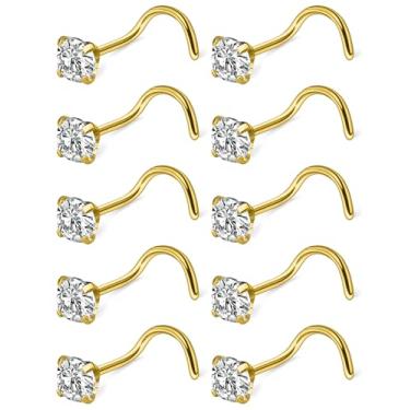 Imagem de Yaalozei Anéis de nariz de saca-rolhas de 24 g, aço cirúrgico 316L, hipoalergênico, parafuso, diamante, piercing de narina, joias para mulheres e homens, ouro prateado, zircônia cúbica, 1,5 mm, 2,5 mm