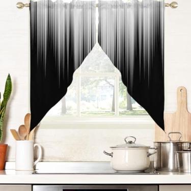 Imagem de AAtter Cortina de saia de cozinha preta e branca para janela, abstrata, ombré, homens, meninos, moderna, pequena, curta, topo, banheiro, sala de estar, quarto, varão, bolso, tecido, 1 par, 71 cm L x