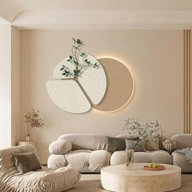 Imagem de ZAIHW Pintura de arte de parede decorativa de arenito, mural para pendurar na parede, arte de esculturas de parede com luz LED, pintura decorativa de hall de entrada (marrom, 70 x 50 cm)