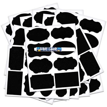 Imagem de Pacote com 120 etiquetas de quadro-negro ArtCreativity para baldes com um marcador de giz líquido, adesivos impermeáveis e apagáveis em designs sortidos, etiquetas reutilizáveis de quadro-negro para frascos e materiais de arte e artesanato