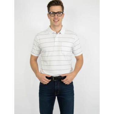Imagem de Camisa Polo Masculina Branca Clássica Listrada Casual e Elegante, list