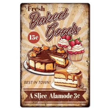Imagem de GLOBLELAND Placa de metal para assar bolos frescos "Fresh Baked Goods", pintura vintage, placas de lata, 30,5 x 20,32 cm, pôster retrô de arte de parede para casa, escritório, bar, clube, restaurantes