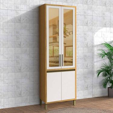 Imagem de Paneleiro Tempranillo 4 Portas com Vidro Reflecta 100% Mdf Amêndoa/Off White - Rio Doce