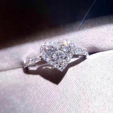 Imagem de Anéis de noivado criativos banhados a ouro branco em forma de coração com zircônia cúbica incrustada, alianças de compromisso, festas noturnas, presentes de dia dos namorados, alianças de eternidade