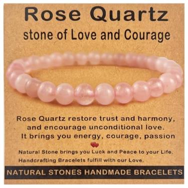 Imagem de Pulseira feminina de pedra preciosa de 6 mm feita à mão - joia de cristal de energia positiva e cura para alívio da ansiedade, equilíbrio de chakras, meditação. Presente significativo para ela, mãe