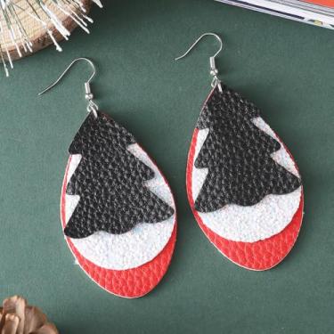 Imagem de Brincos de Natal femininos com pingente de árvore de Natal, acessórios de bijuteria de fantasia, 2inch, Aço inoxidável, Sem pedra preciosa